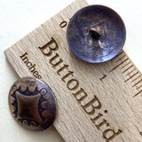 Running Low, "Antique" Rustic Four Directions Dark Coppery Brass Concho Shank Back Button 7/8"  #SW-18