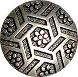 Flowers & Hexagons 13/16" Gunmetal Dark-ish Silver Shank Back Button   #SWC-26