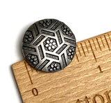Flowers & Hexagons 13/16" Gunmetal Dark-ish Silver Shank Back Button   #SWC-26