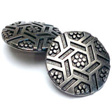Flowers & Hexagons 13/16" Gunmetal Dark-ish Silver Shank Back Button   #SWC-26