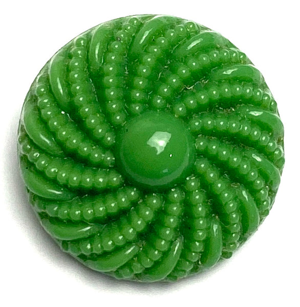 SALE, Green Vintage Glass Textured Swirl 3/4" Button, European New Old Stock, Per Button, #BK-914