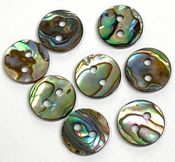 Re-Stocked, EIGHT Abalone 1/2" Vivid Greens/Blues Buttons 13mm, Pack of 8  #SK-0033