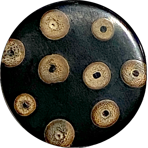 Black/Tan Bamboo Natural Dots Round Button 1-3/16".  #SK-600