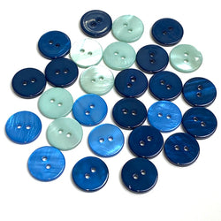 5/8" Blue/Green MIX of 27 River Shell 2-Hole Buttons, #SK-17000