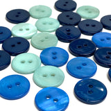 5/8" Blue/Green MIX of 27 River Shell 2-Hole Buttons, #SK-17000