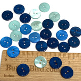 5/8" Blue/Green MIX of 27 River Shell 2-Hole Buttons, #SK-17000