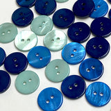 5/8" Blue/Green MIX of 27 River Shell 2-Hole Buttons, #SK-17000