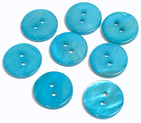 Re-Stocked Teal Blue River Shell 5/8" 2-hole Button, Pack of 8 for $8.20   #1776