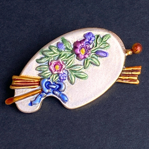 SALE Artist's Palette of Flowers Button 1-5/8" Metal by Susan Clarke  #SC-640