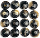 5/8" Black/Cream Horn Button, 15mm 2-hole Rimmed   #SK-0088