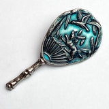 Re-Stocked, Fan with Puppy Chasing Hummingbird 1-3/4" Button by Susan Clarke  #SC-643