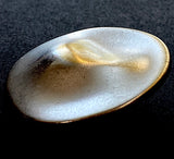 Asymmetrical Silver-Gold Flying Saucer, Smaller, 7/8" /23mm Oval-ish Metal Button #SK-943