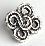 Primitive Clover Button, 11/16" Peek-Through Antique Silver Shank Back Tribal Look Metal #SK-948