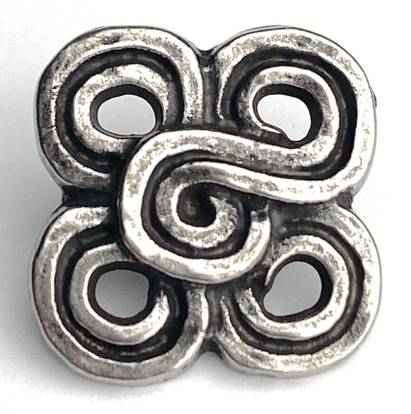 Primitive Clover Button, 11/16" Peek-Through Antique Silver Shank Back Tribal Look Metal #SK-948