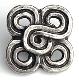 Primitive Clover Button, 11/16" Peek-Through Antique Silver Shank Back Tribal Look Metal #SK-948