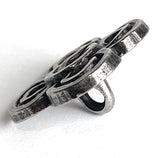 Primitive Clover Button, 11/16" Peek-Through Antique Silver Shank Back Tribal Look Metal #SK-948