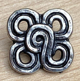 Primitive Clover Button, 11/16" Peek-Through Antique Silver Shank Back Tribal Look Metal #SK-948