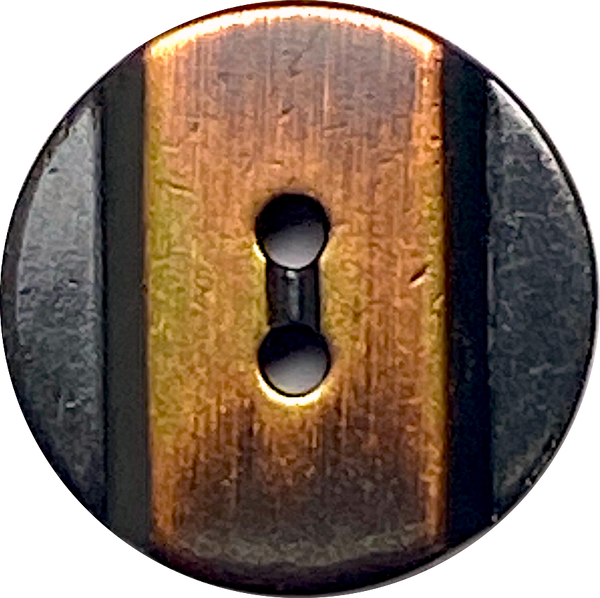Burnt Copper Band on Black, Two Hole Metal Button 5/8" / 16mm Smaller Size, Pack of TWO #SK-896