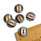 Burnt Copper Band on Black, Two Hole Metal Button 5/8" / 16mm Smaller Size, Pack of TWO #SK-896