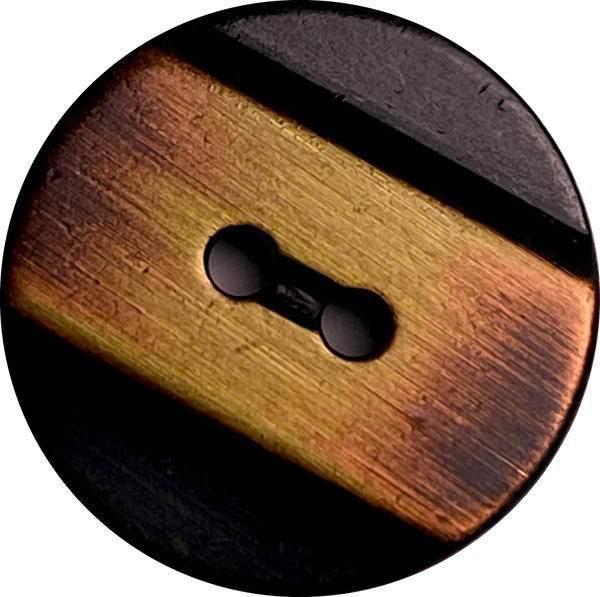 Burnt Copper Band on Black, Two Hole Metal Button 11/16" / 18mm Larger Size, Pack of TWO #SK-895