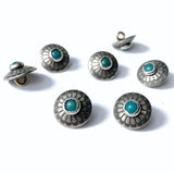 Rustic Blue Bead Sunflower Southwest Shank Back Concho Button 1/2" Nickel Silver,  #SW-256