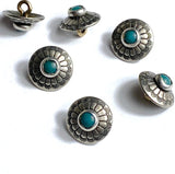 Rustic Blue Bead Sunflower Southwest Shank Back Concho Button 1/2" Nickel Silver,  #SW-256