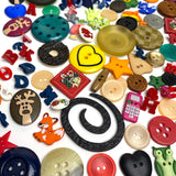 Button Fun Mix, 1/2 Pound of Kids, Hearts, Letters, Animals Etc. New Plastic Buttons, Samples and Overruns  #PIE-5