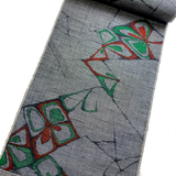 Black/White/Red/Green Handwoven Vintage Silk Tsumugi Ikat, from Japan By the Yard  # 837
