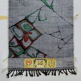 Black/White/Red/Green Handwoven Vintage Silk Tsumugi Ikat, from Japan By the Yard  # 837