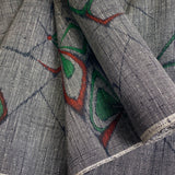 Black/White/Red/Green Handwoven Vintage Silk Tsumugi Ikat, from Japan By the Yard  # 837