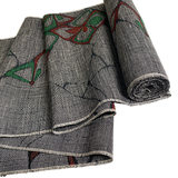 Black/White/Red/Green Handwoven Vintage Silk Tsumugi Ikat, from Japan By the Yard  # 837