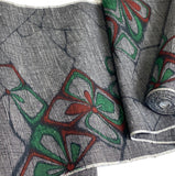 Black/White/Red/Green Handwoven Vintage Silk Tsumugi Ikat, from Japan By the Yard  # 837
