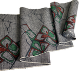 Black/White/Red/Green Handwoven Vintage Silk Tsumugi Ikat, from Japan By the Yard  # 837