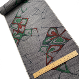 Black/White/Red/Green Handwoven Vintage Silk Tsumugi Ikat, from Japan By the Yard  # 837