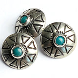 Re-Stocked, Eight Triangles with "Turquoise" Stone, Nickel Silver Shank Back 5/8" Concho Button #SW-261
