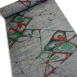 Black/White/Red/Green Handwoven Vintage Silk Tsumugi Ikat, from Japan By the Yard  # 837