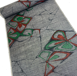 Black/White/Red/Green Handwoven Vintage Silk Tsumugi Ikat, from Japan By the Yard  # 837