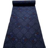 Octagons, Midnight/Blues/Black/Red Vintage Kimono Silk/Cotton Ikat Tsumugi from Japan By the Yard  # 838