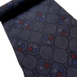 Octagons, Midnight/Blues/Black/Red Vintage Kimono Silk/Cotton Ikat Tsumugi from Japan By the Yard  # 838