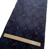 Octagons, Midnight/Blues/Black/Red Vintage Kimono Silk/Cotton Ikat Tsumugi from Japan By the Yard  # 838