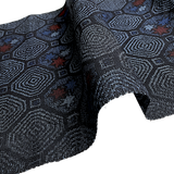 Octagons, Midnight/Blues/Black/Red Vintage Kimono Silk/Cotton Ikat Tsumugi from Japan By the Yard  # 838