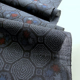 Octagons, Midnight/Blues/Black/Red Vintage Kimono Silk/Cotton Ikat Tsumugi from Japan By the Yard  # 838
