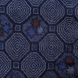 Octagons, Midnight/Blues/Black/Red Vintage Kimono Silk/Cotton Ikat Tsumugi from Japan By the Yard  # 838