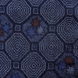 Octagons, Midnight/Blues/Black/Red Vintage Kimono Silk/Cotton Ikat Tsumugi from Japan By the Yard  # 838