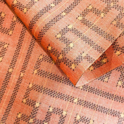 REMNANT. Sunset Geometry Ikat, Light Red-Orange Vintage Kimono Silk from Japan By the Yard 14" X 16" PIECE  #332
