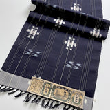 Dark Indigo Kasuri Ikat, Kimono Silk Handwoven Tsumugi from Japan By the Yard  # 839