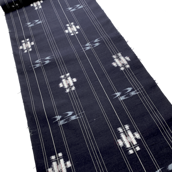 Dark Indigo Kasuri Ikat, Kimono Silk Handwoven Tsumugi from Japan By the Yard  # 839