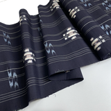 Dark Indigo Kasuri Ikat, Kimono Silk Handwoven Tsumugi from Japan By the Yard  # 839