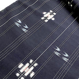 Dark Indigo Kasuri Ikat, Kimono Silk Handwoven Tsumugi from Japan By the Yard  # 839