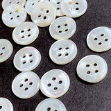 Re-Stocked, White 4-Hole 1/2" Pearl Buttons, Vintage Shell 13mm, Pack of 12  #KB-801